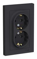 Розетка двухпостовая Schneider Electric AtlasDesign с заземлением в сборе карбон